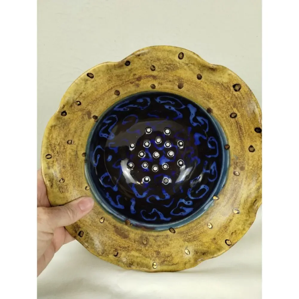 Glazed Stoneware Berry Bowl - Ceramic Colander - Handmade Sieve Pottery
